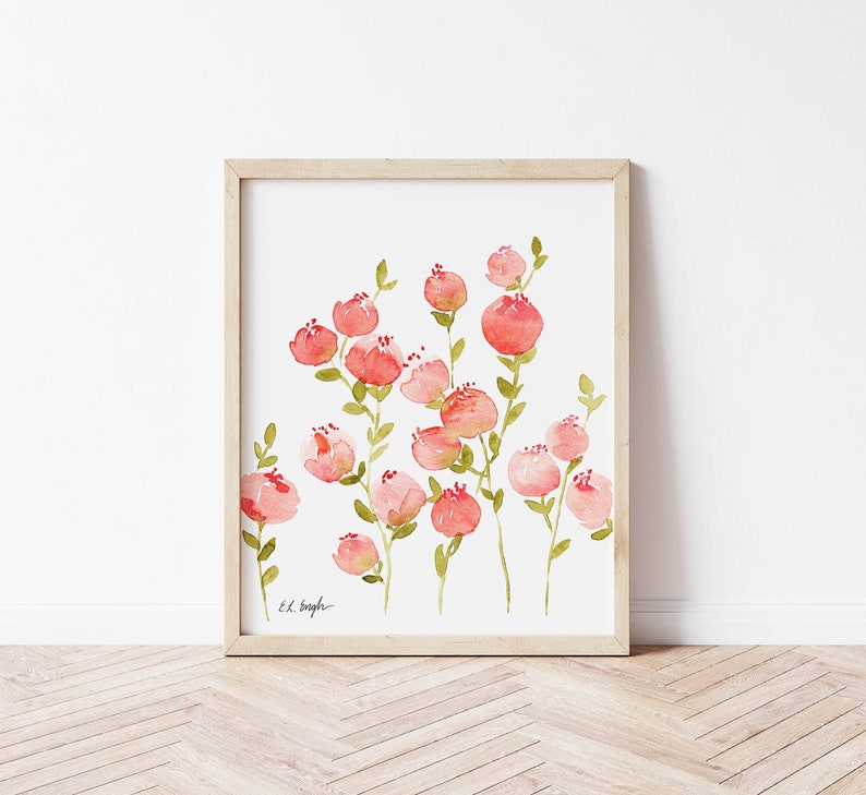 original peach flowers watercolor painting, floral artwork, spring home décor, watercolor art, modern floral wall décor, cottagecore floral Bild 1