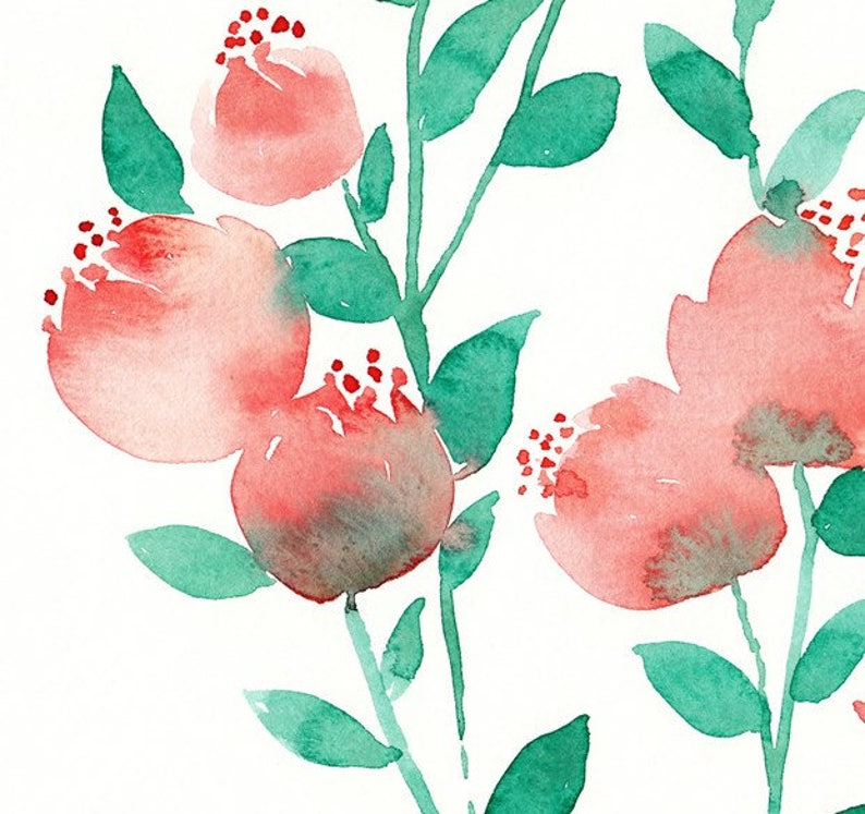 Coral Watercolor Flowers Painting Original Artwork 11x14 Etsy