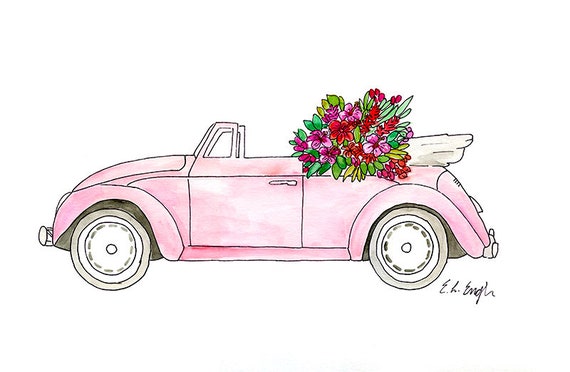 Download Pink Watercolor Car ORIGINAL Illustration | Etsy