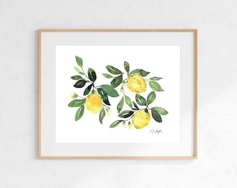 Lemon Watercolor Art Print: Botanical Kitchen Wall Decor