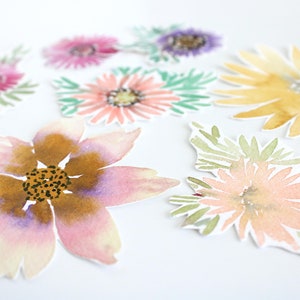 Watercolor Flowers Cut Outs, collage art kit, hand painted watercolor pieces, daisies, sunflowers, card making journal supplies, 8 pieces image 7