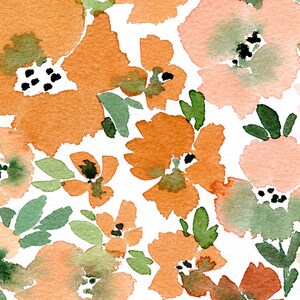 Watercolor Flowers Original Painting, watercolor floral art, original art small, orange flowers art, boho home decor, peach wall art, 5x7 image 5