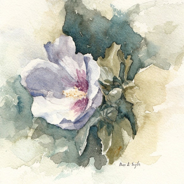 Original Watercolor Purple Flower Painting, 8x8