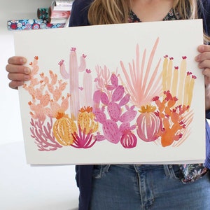 Pink Cactus Watercolor Painting, Original Watercolor Art, 12x16, desert landscape, plant lover gift, cactus garden art, pink home decor image 5