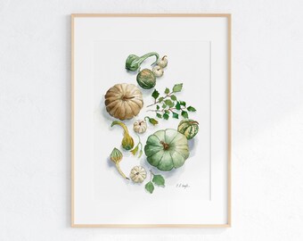 Fall Watercolor Pumpkins and Gourds: original autumn painting