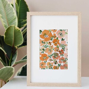 Watercolor Flowers Original Painting, watercolor floral art, original art small, orange flowers art, boho home decor, peach wall art, 5x7 image 3