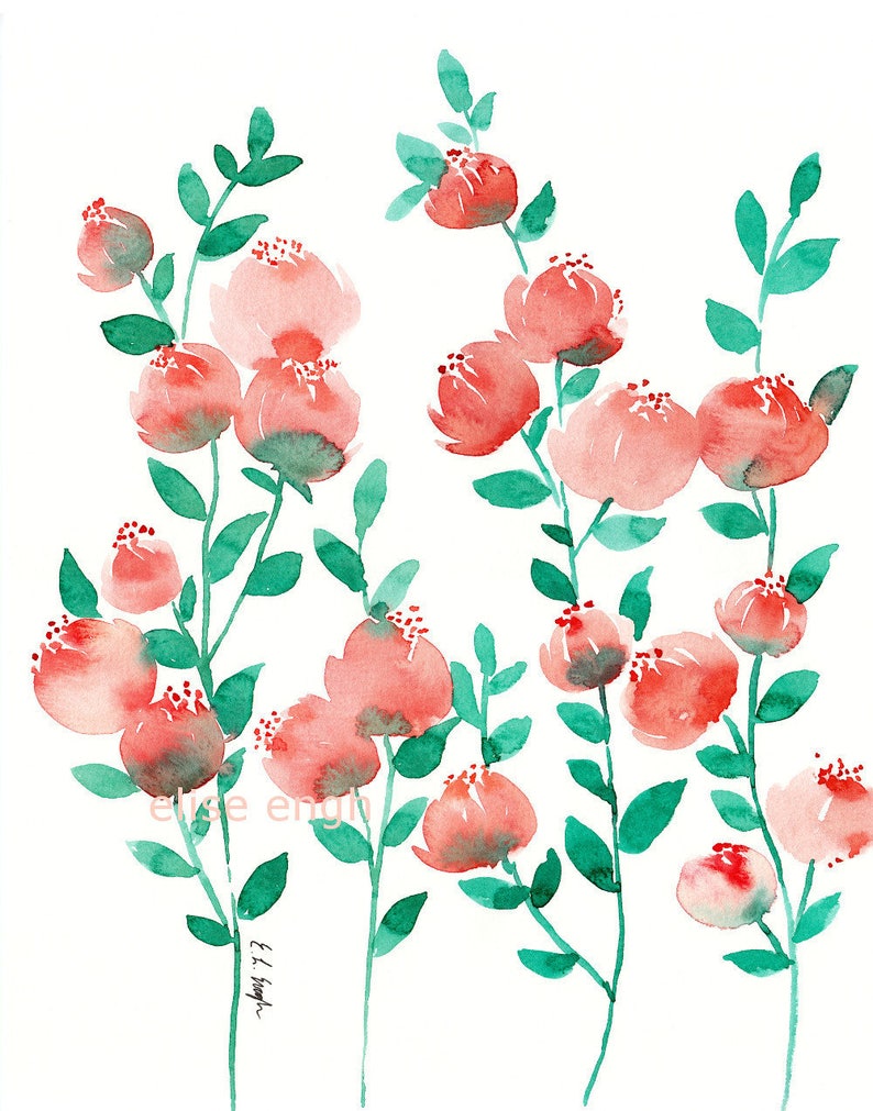 Coral Watercolor Flowers Painting Original Artwork 11x14 Etsy