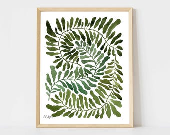 Green Ferns Watercolor Art Print: modern wall art