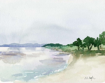 Monterey Beach California Watercolor Painting: Original Landscape