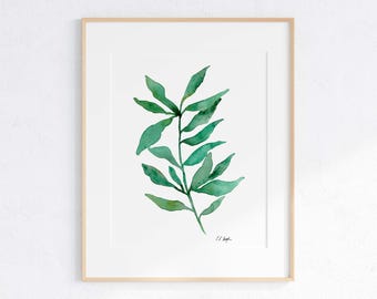 Contemporary Green Leaf Giclee Print - Nature Inspired Watercolor Art