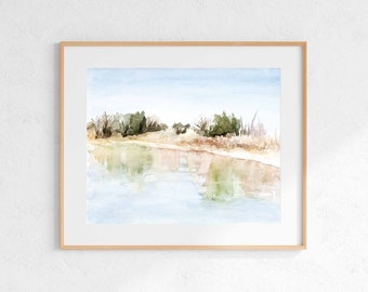 Pond Landscape Watercolor Giclée Print: Arizona Rural Scene, 11x14