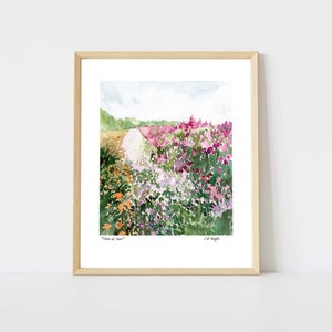 Fields of Color Watercolor Art Print, vertical landscape print, field of flowers painting, watercolor wall art, giclee art print, nature art