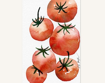 Small Kitchen Artwork: Original Watercolor Tomatoes Painting