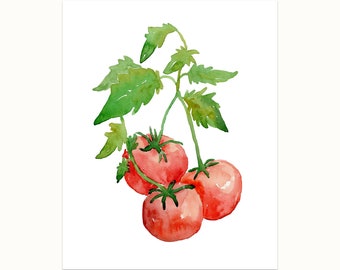 Red Tomatoes Art Printable, kitchen wall art, garden vegetable painting, botanical art print, watercolor tomatoes, foodie inspired art