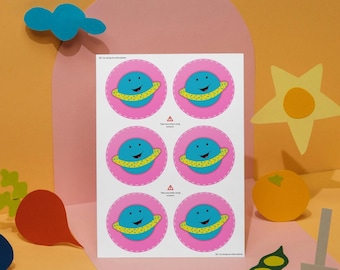 Planet Stickers – 6 Colorful Kids Craft Stickers (Digital Download A4 Sheet)