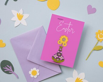 Hearts & Flowers Easter Card - Pink (Digital Download)