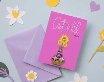 Hearts & Flowers Get Well Soon Card - Pink (Digital Download)