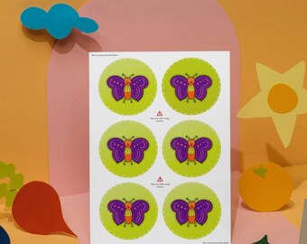 Butterfly Stickers – 6 Colorful Kids Craft Stickers (Digital Download A4 Sheet)