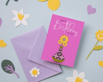 Hearts & Flowers Birthday Card - Pink (Digital Download)