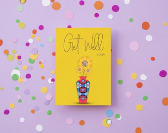 Hearts & Flowers Get Well Soon Card - Yellow (Digital Download)