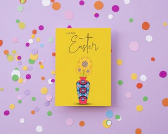 Hearts & Flowers Easter Card - Yellow (Digital Download)