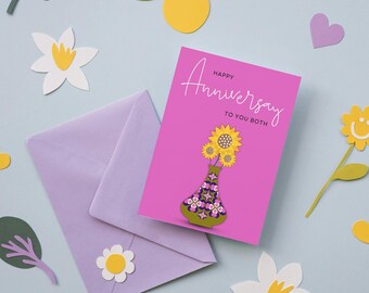 Hearts & Flowers Anniversary Card - Pink (Digital Download)