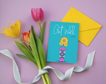 Hearts & Flowers Get Well Soon Card - Blue (Digital Download)