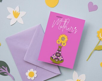 Hearts & Flowers Mother's Day Card - Pink (Digital Download)