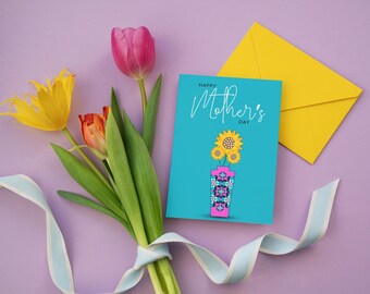 Hearts & Flowers Mother's Day Card - Blue (Digital Download)