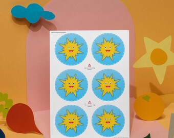 Sun Stickers – 6 Colorful Kids Craft Stickers (Digital Download A4 Sheet)