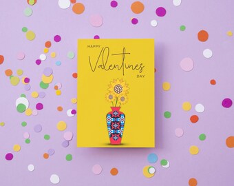 Hearts & Flowers Valentines Day Card - Yellow (Digital Download)