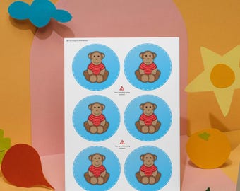 Bear Stickers – 6 Colorful Kids Craft Stickers (Digital Download A4 Sheet)