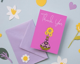 Hearts & Flowers Thank You Card - Pink (Digital Download)