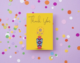 Hearts & Flowers Thank You Card - Yellow (Digital Download)