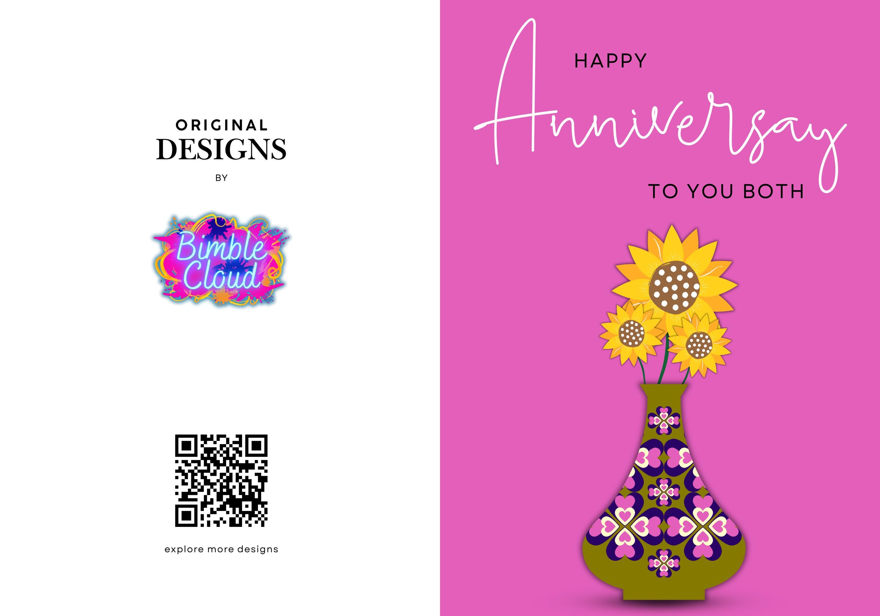Hearts & Flowers Anniversary Card - Pink (digital Download) - Etsy