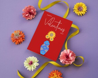 Hearts & Flowers Valentines Day Card (Digital Download)