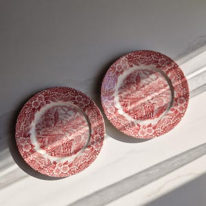 Set van 2 Broadhurst Ironstone dessertborden – Rode Constable serie transferware (1776-1976)