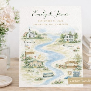 Custom Watercolor Wedding Map – Personalized Venue Directions (Digital File)
