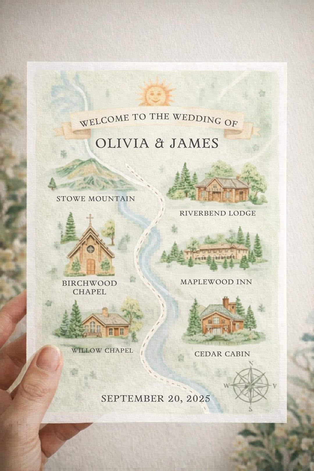 Personalized Watercolor Wedding Map | Custom Illustrated Venue Map|hand ...