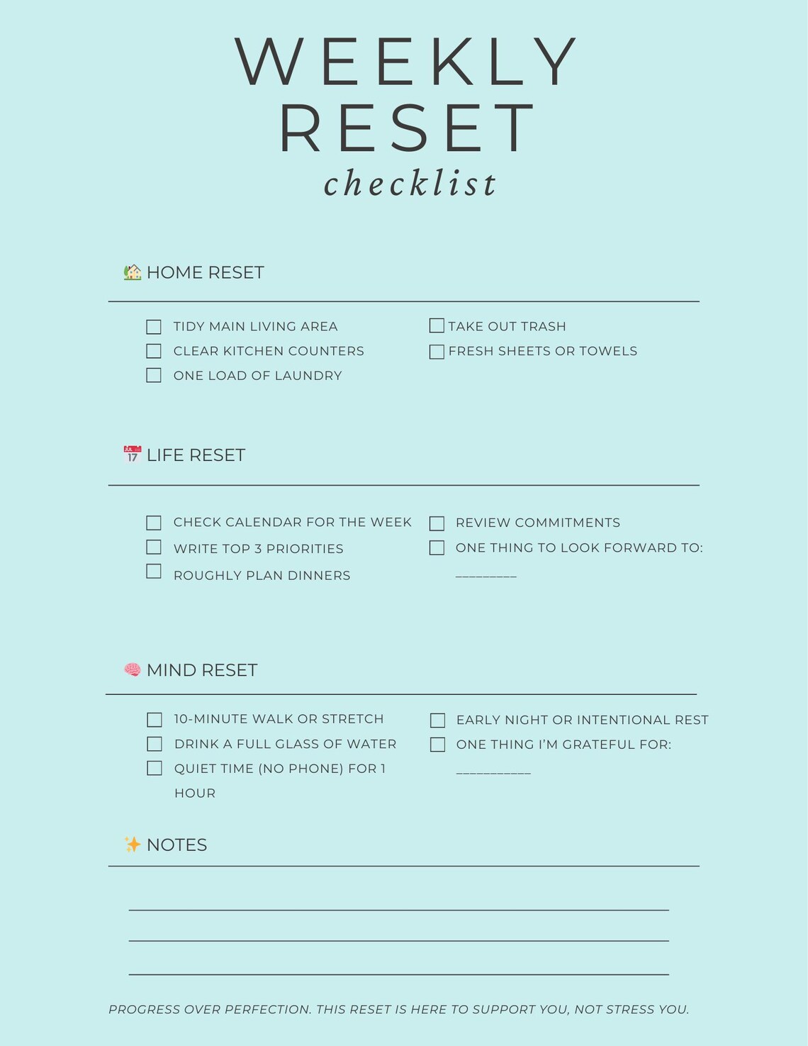 Def Reset Checklist.pdf Weekly Reset Checklist | Home, Life, Mind (printable PDF) - Etsy
