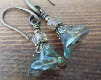 Handmade Flower Short Earrings Czech Glass Beads Bohemian Earrings Boho Style Drop Dangle Glass Earrings Gift Ideas Gift for Her