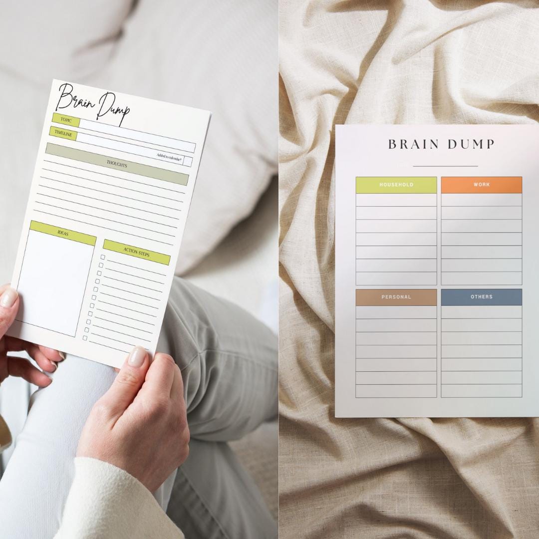 Brain Dump Planner Printable PDF PNG | Mind Declutter Worksheet ...