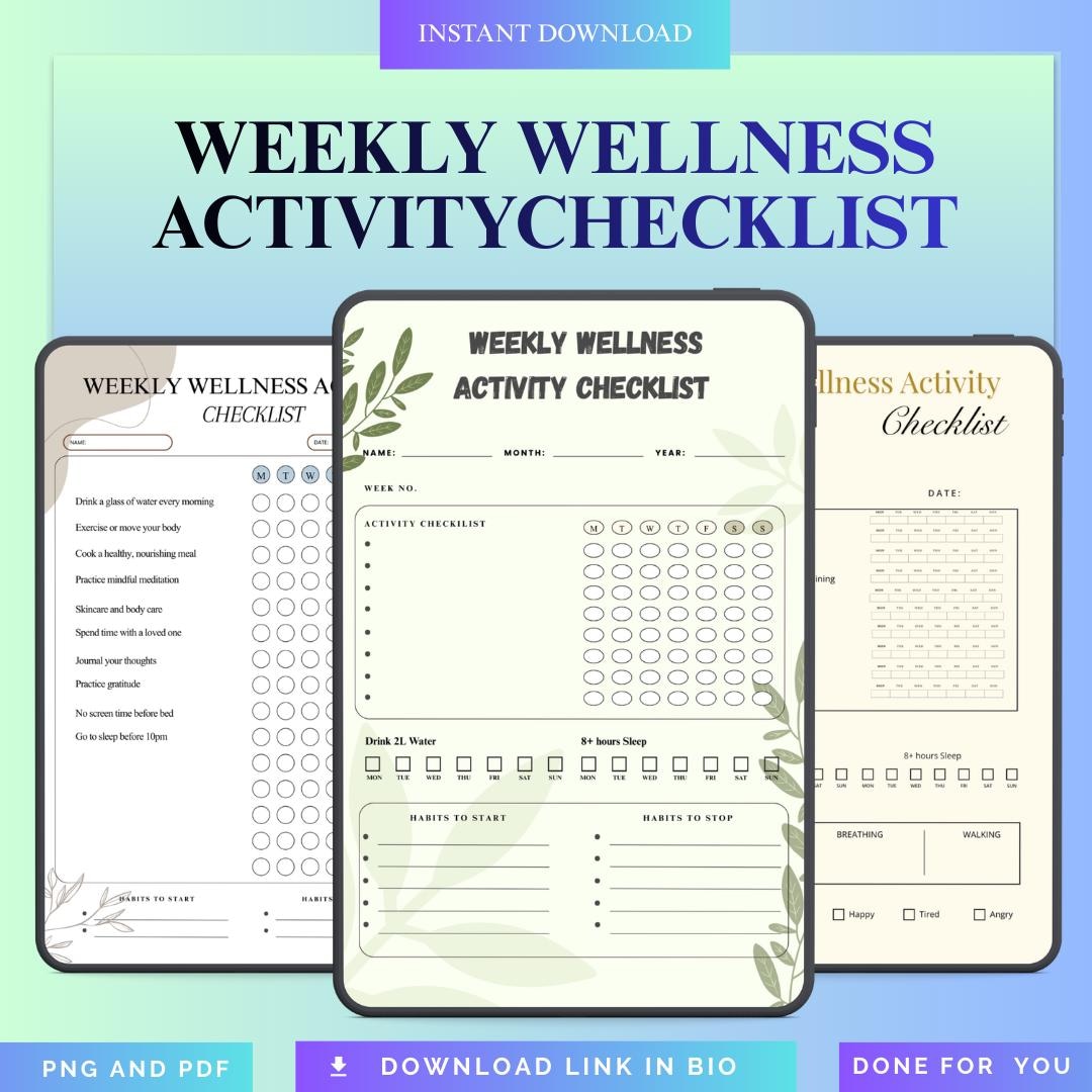 Weekly Wellness Activity Checklist Printable | Self Care Tracker ...