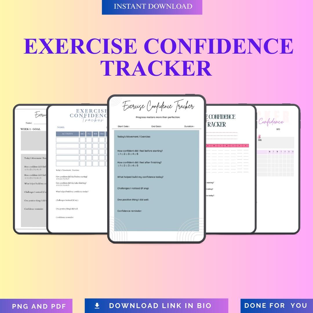 Exercise Confidence Tracker Printable PDF PNG | Fitness Mindset Planner ...