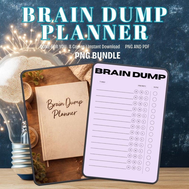 Brain Dump Planner Printable PDF PNG | Mind Declutter Worksheet ...