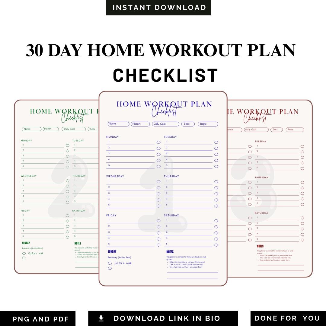 Fitness Challenge Tracker: 30 Day Home Workout Plan (printable PDF ...