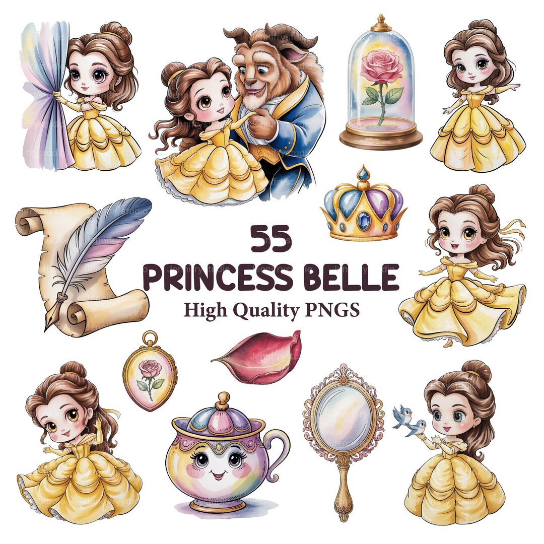 Beauty and the Beast PNG Bundle 57 Images, Belle Clipart Watercolor ...