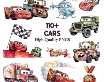 Watercolor Cars Clipart Bundle | Cute Children's Vehicles PNG Graphics | 112 PNG,  Commercial Use Instant Download