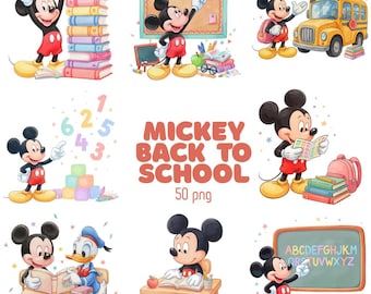 Mickey Back to School Clipart Bundle • Watercolor PNG • School Characters Clipart • Teacher & Classroom Decor • Instant Digital Download