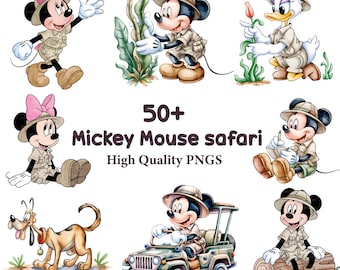 Mickey Mouse Safari Watercolor Clipart Bundle | Jungle Theme PNG Graphics | Commercial Use Instant Download